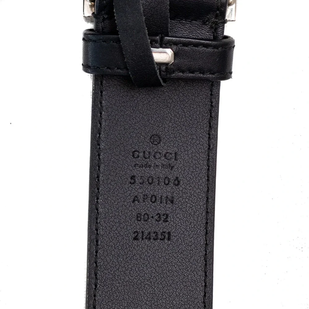 Gucci Women's Black Leather Square G Crystal Madelyn Buckle‎ Belt 90 CM SZ 80/32